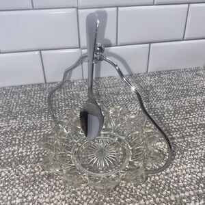 Vintage Sheffield Glass Jam‎ Relish  Dish Set with Stand and Spoon